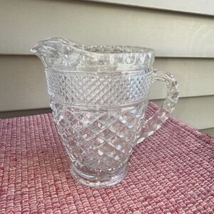 Vintage Anchor Hocking Cut Glass Wexford Diamond Pattern Clear Pint Pitcher 5.5"